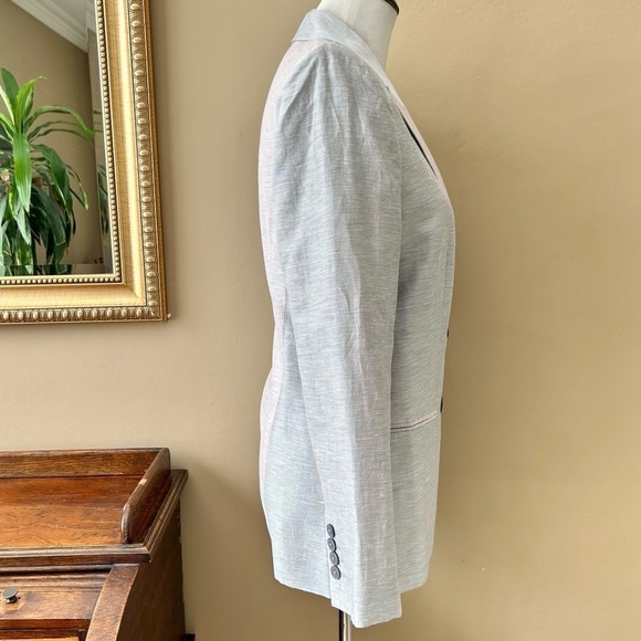 Rebecca Taylor Slub Linen Blend Gray and Pink Double Breasted Blazer Size 10 - Picture 5 of 16